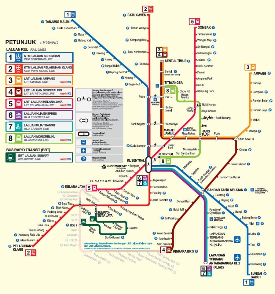 lrt línea de mapa de kuala lumpur