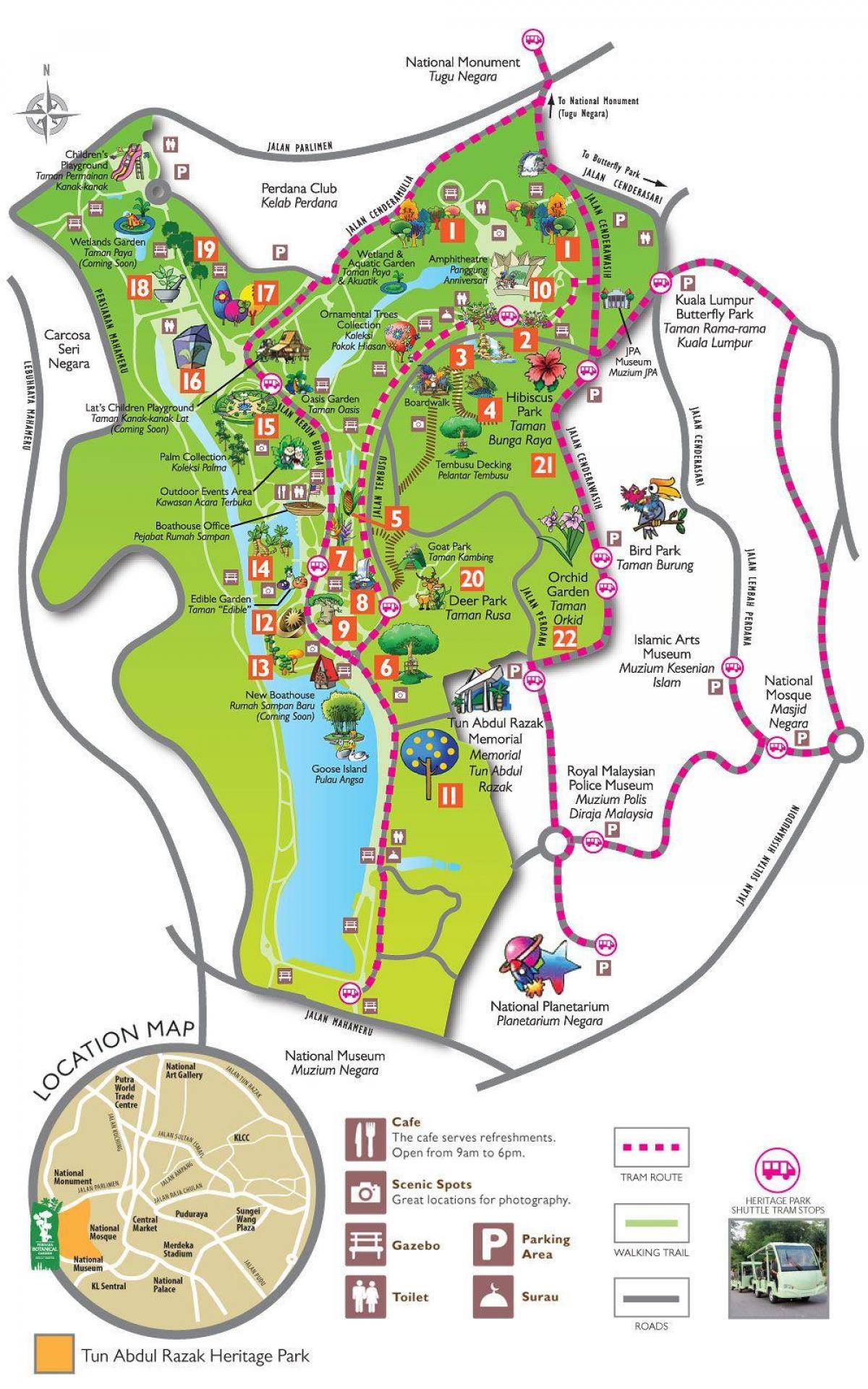 Mapa de perdana jardín botánico