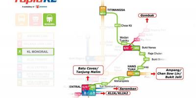 Kl Monorail mapa de la ruta